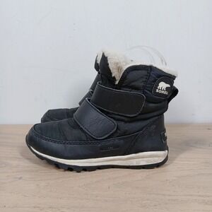 Sorel Boots Girls 11 Black Waterproof Winter Hook Loop Insulated Cozy Slip On